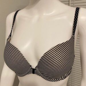 Victoria’s Secret Plunge Bra Black & White Stripes Front Closure Polka Dot 36C